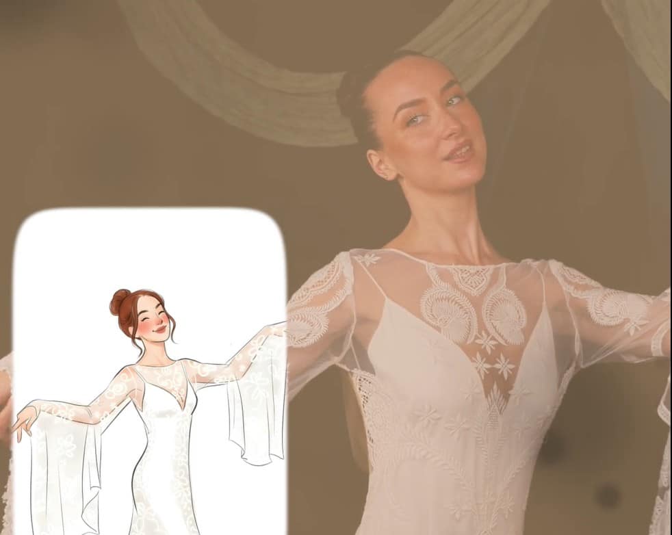 AI-generated sketch-style wedding portraits created at a modern wedding sketch booth.